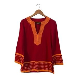 Tuniclove Women's Red Orange Top Shirt Cotton Size 4 Y Neckline